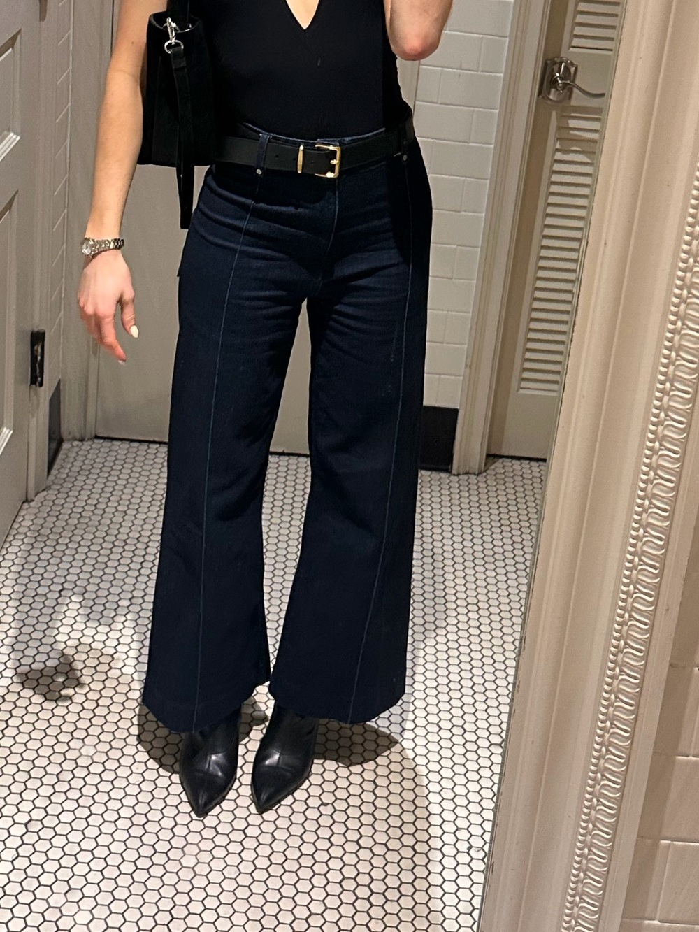 Zara Dark Denim High waisted cropped Jeans
